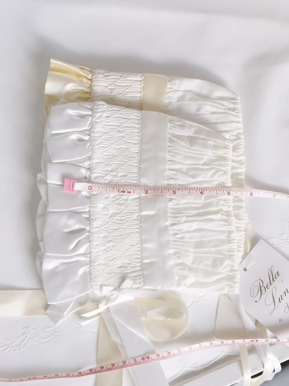 Strasburg White Smocked Bonnet w/ Ivory Satin Trim RARE FIND Special Occassion